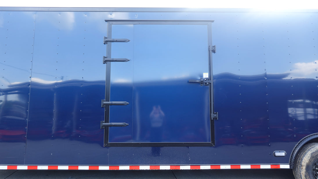 8.5X36 Indigo Blue With Black Out Enclosed Trailer With Escape Doors E Track Floor (3) 7K Axles 21K GVWR Front Escape Door