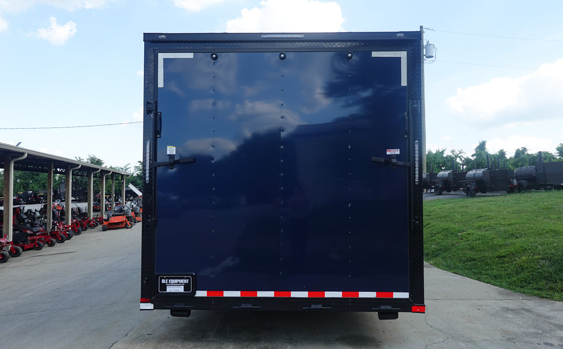 8.5X36 Indigo Blue With Black Out Enclosed Trailer With Escape Doors E Track Floor (3) 7K Axles 21K GVWR Rear