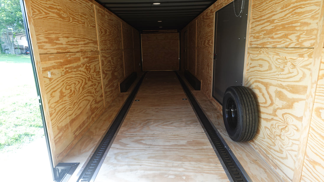 8.5X36 Indigo Blue With Black Out Enclosed Trailer With Escape Doors E Track Floor (3) 7K Axles 21K GVWR Inside Rear