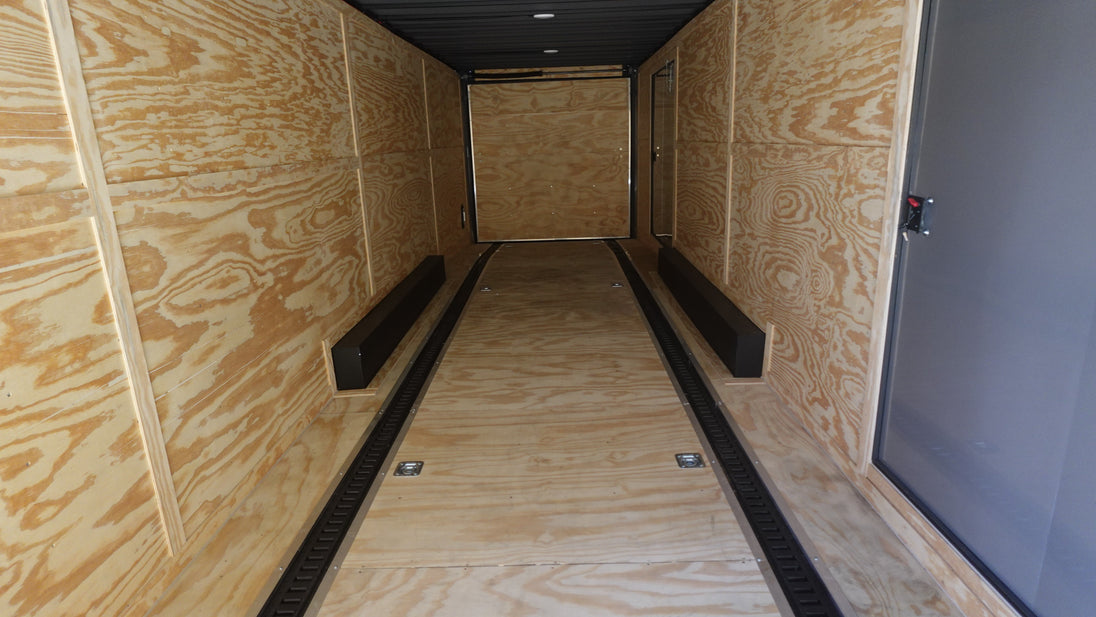 8.5X36 Indigo Blue With Black Out Enclosed Trailer With Escape Doors E Track Floor (3) 7K Axles 21K GVWR Inside Rear