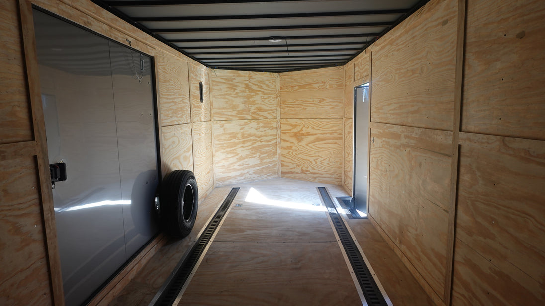 8.5X36 Indigo Blue With Black Out Enclosed Trailer With Escape Doors E Track Floor (3) 7K Axles 21K GVWR Inside Front