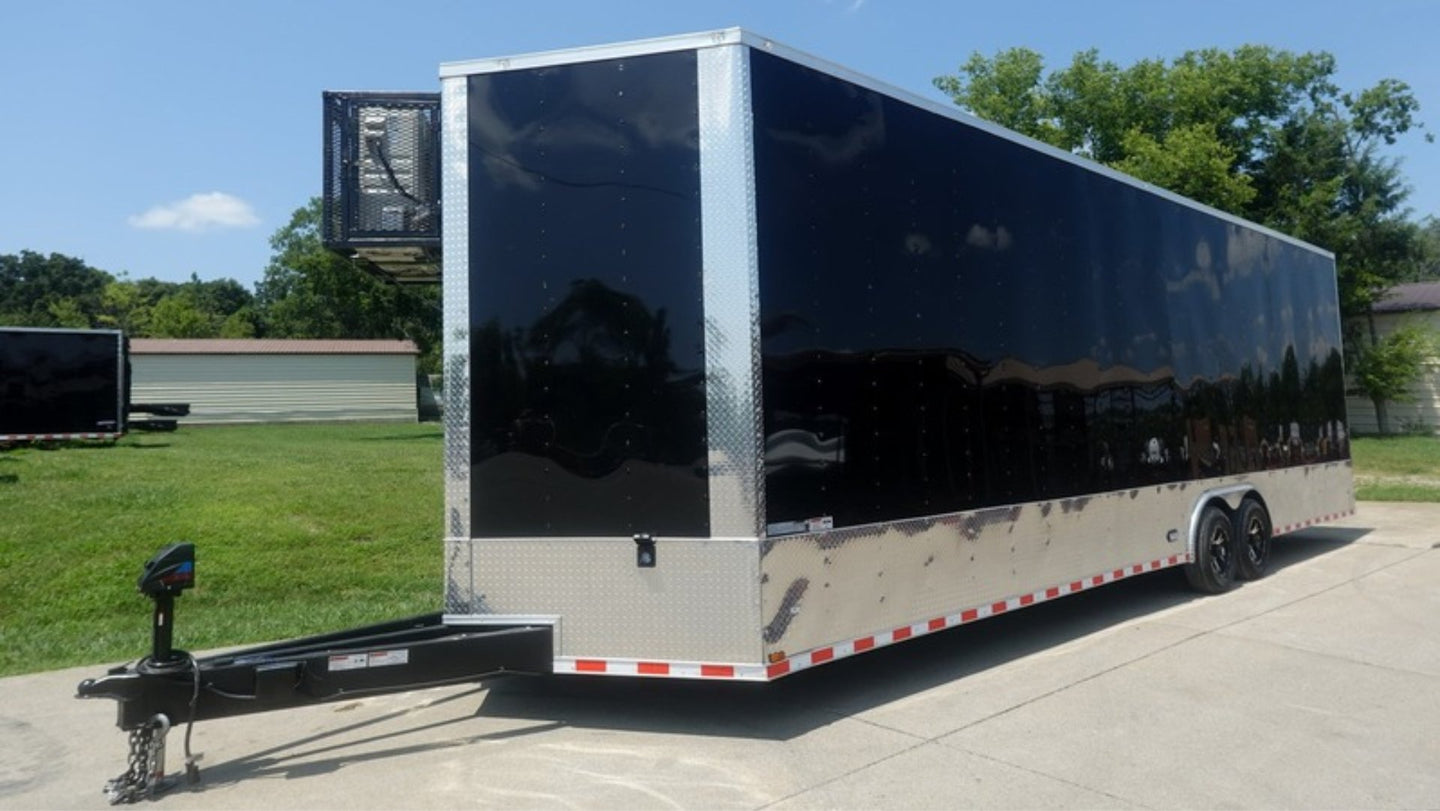 8.5x30 Black Enclosed 2-5200lb Axles 9' Interior Height with Winch Front Left