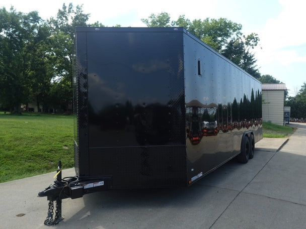 8.5x24 V-Nose Enclosed Trailer (2) 7000LB Axles with Wench Lift Front Left