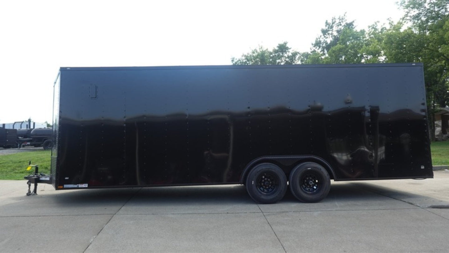 8.5x24 V-Nose Enclosed Trailer (2) 7000LB Axles with Wench Lift Left Side
