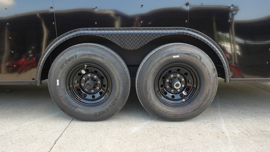 8.5x24 V-Nose Enclosed Trailer (2) 7000LB Axles with Wench Lift Tires