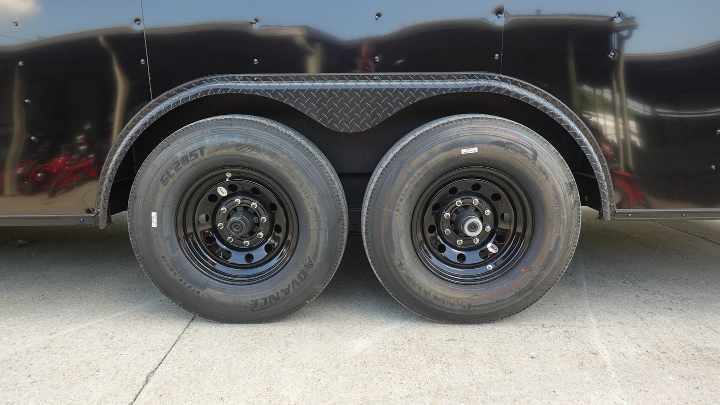 8.5x24 V-Nose Enclosed Trailer (2) 7000LB Axles with Wench Lift Tires