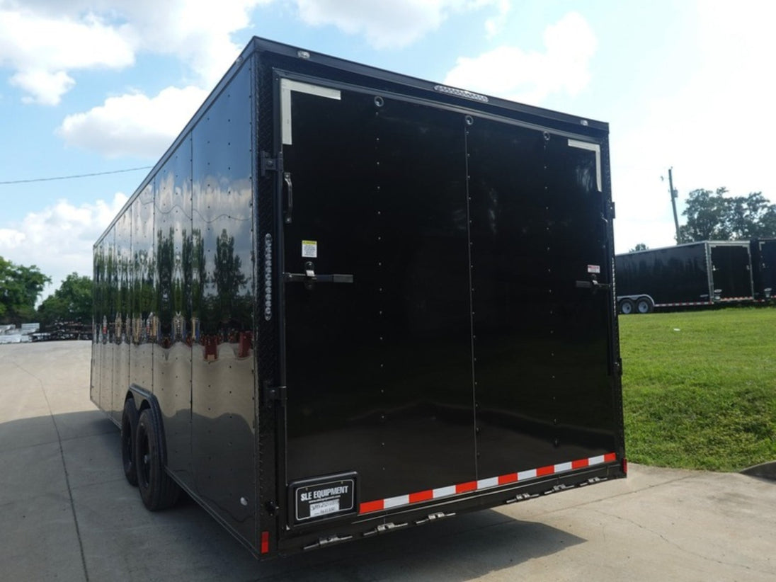 8.5x24 V-Nose Enclosed Trailer (2) 7000LB Axles with Wench Lift Rear Left