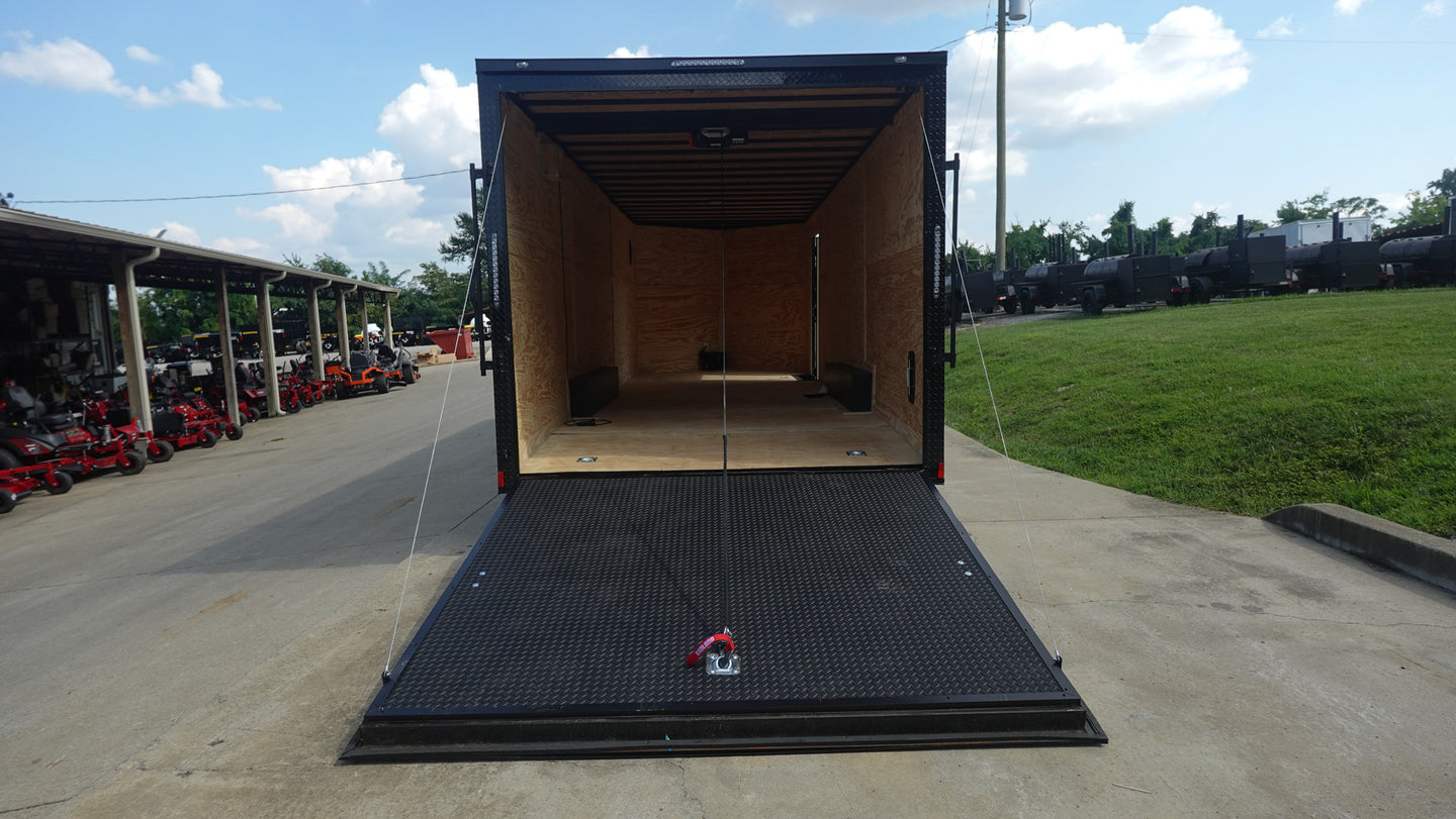 8.5x24 V-Nose Enclosed Trailer (2) 7000LB Axles with Wench Lift Rear Ramp Down