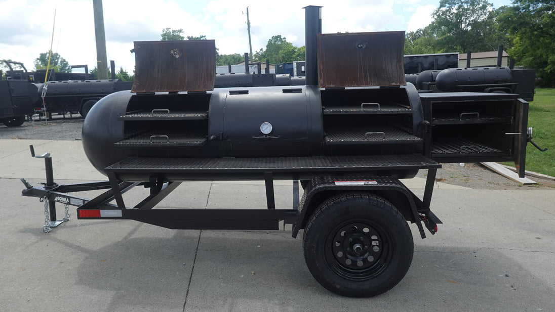 330 Gallon Charcoal Grill With Warming Box Left Side Open Door