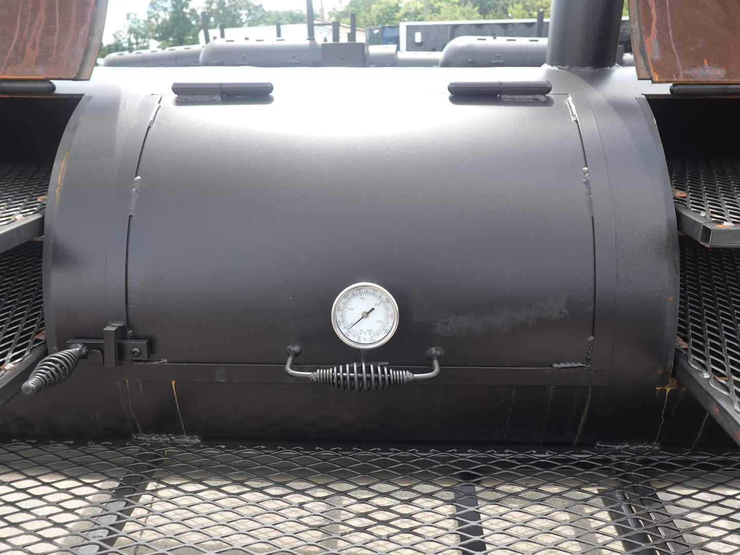 330 Gallon Charcoal Grill With Warming Box Left Side Closed Door