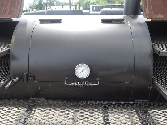 330 Gallon Charcoal Grill With Warming Box Left Side Closed Door