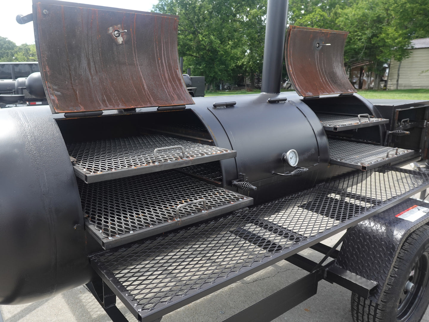 330 Gallon Charcoal Grill With Warming Box Left Side Open Door