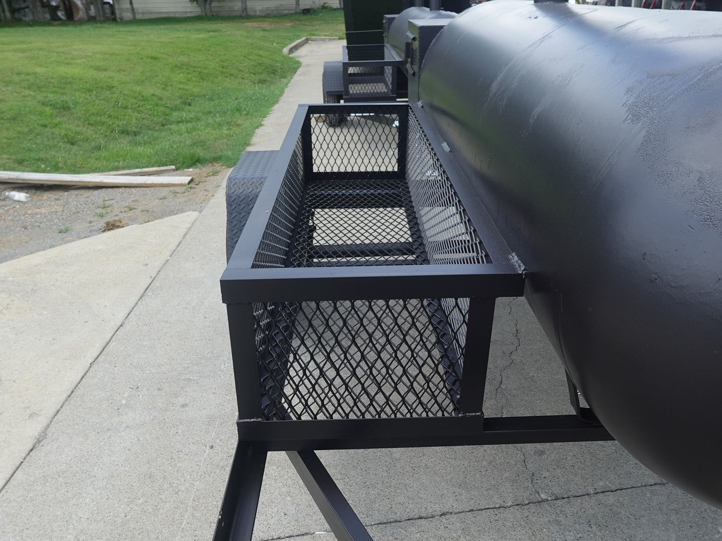 330 Gallon Charcoal Grill With Warming Box Right Side Wood Box