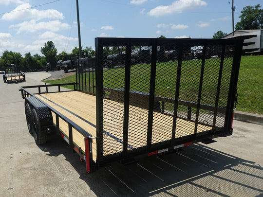 7x20 Powder Coated Straight Deck Utility Trailer with Side Gate (2) 3,500lb Axles - SLE Equipment - 7