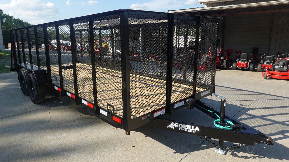 6.4x18 Straight Deck Utility Trailer 4ft Mesh (2) 3500lb Axles Front Right
