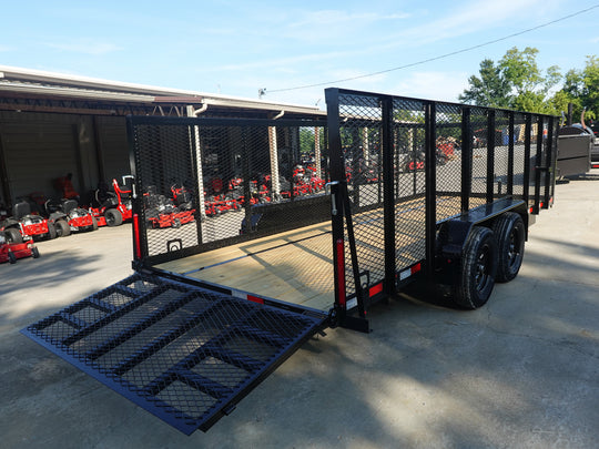 6.4x18 Straight Deck Utility Trailer 4ft Mesh (2) 3500lb Axles Right Rear Gate Down