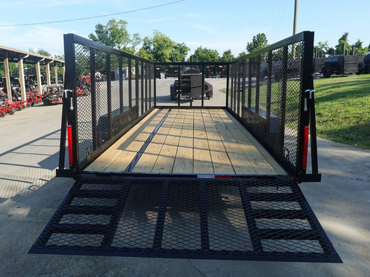 6.4x18 Straight Deck Utility Trailer 4ft Mesh (2) 3500lb Axles Gate Down