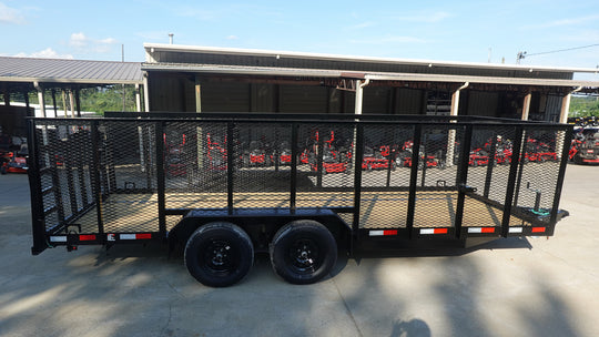 6.4x18 Straight Deck Utility Trailer 4ft Mesh (2) 3500lb Axles Right Side