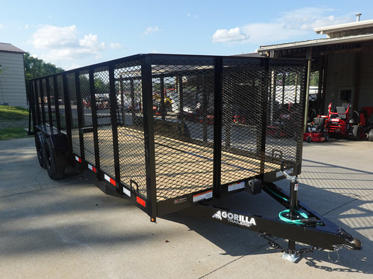 6.4x18 Straight Deck Utility Trailer 4ft Mesh (2) 3500lb Axles Front Right