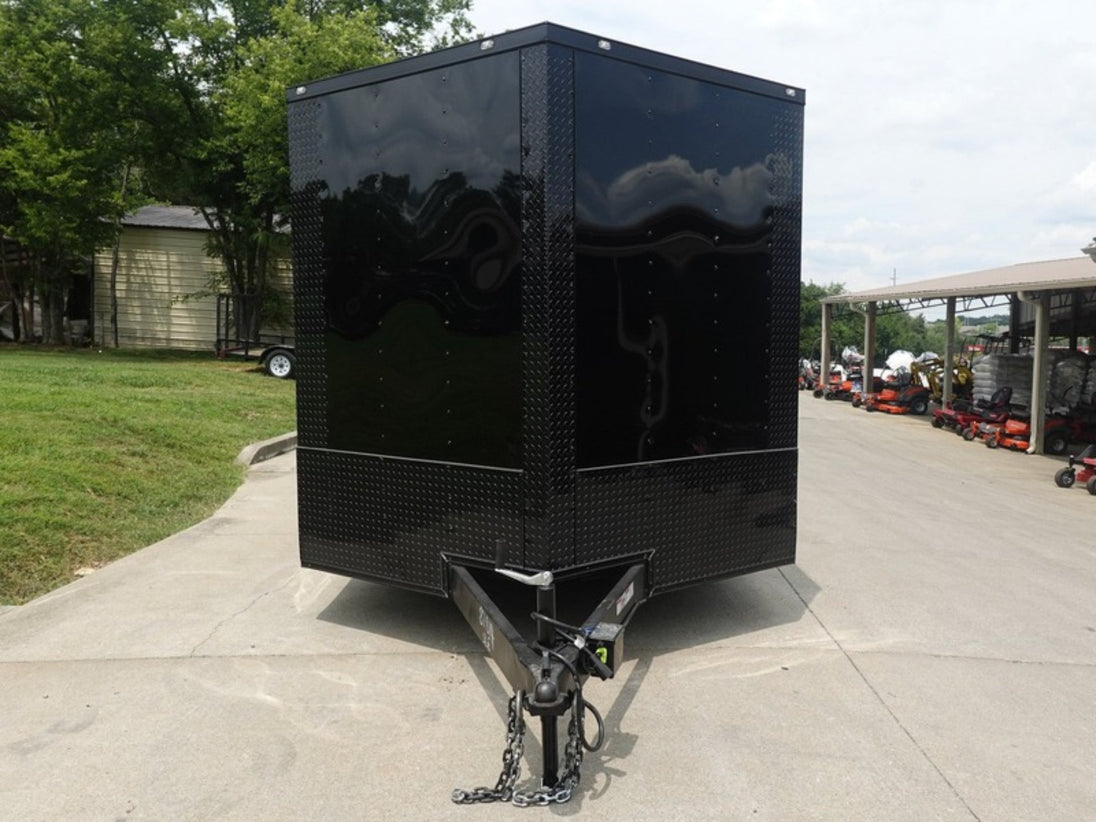 8.5x24 Black W/Black Out Hybrid Enclosed Trailer V-Nose (2) 7,000lb With Rails Front 
