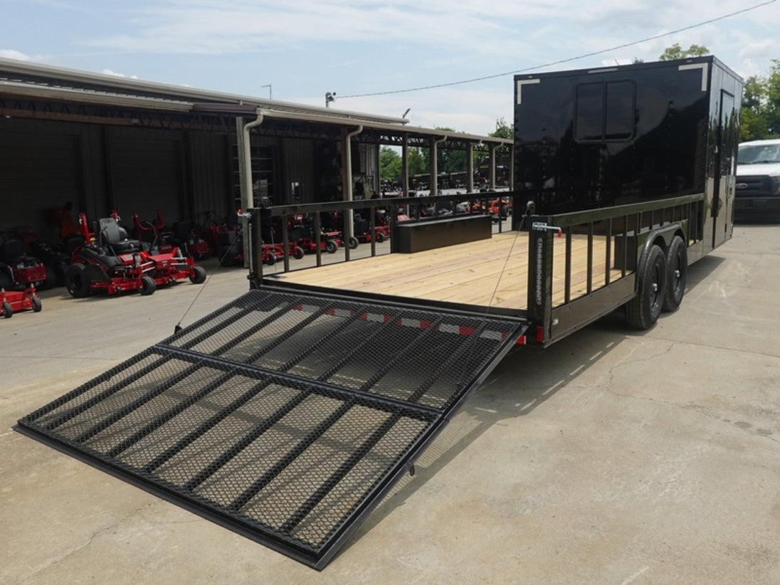 8.5x24 Black W/Black Out Hybrid Enclosed Trailer V-Nose (2) 7,000lb With Rails Right Rear 