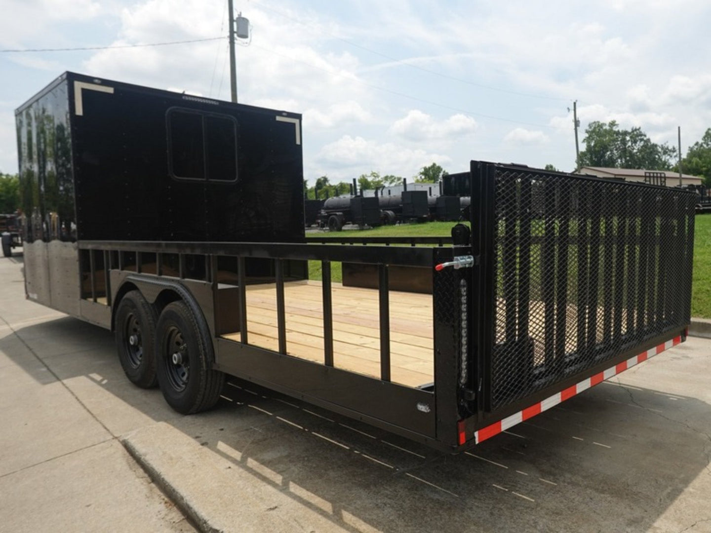 8.5x24 Black W/Black Out Hybrid Enclosed Trailer V-Nose (2) 7,000lb With Rails Left Rear