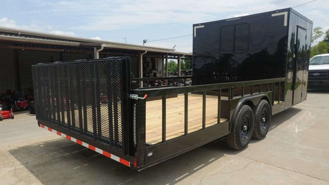 8.5x24 Black W/Black Out Hybrid Enclosed Trailer V-Nose (2) 7,000lb With Rails Right Rear