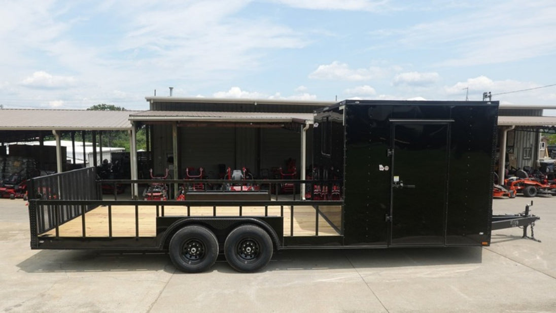 8.5x24 Black W/Black Out Hybrid Enclosed Trailer V-Nose (2) 7,000lb With Rails Right Side