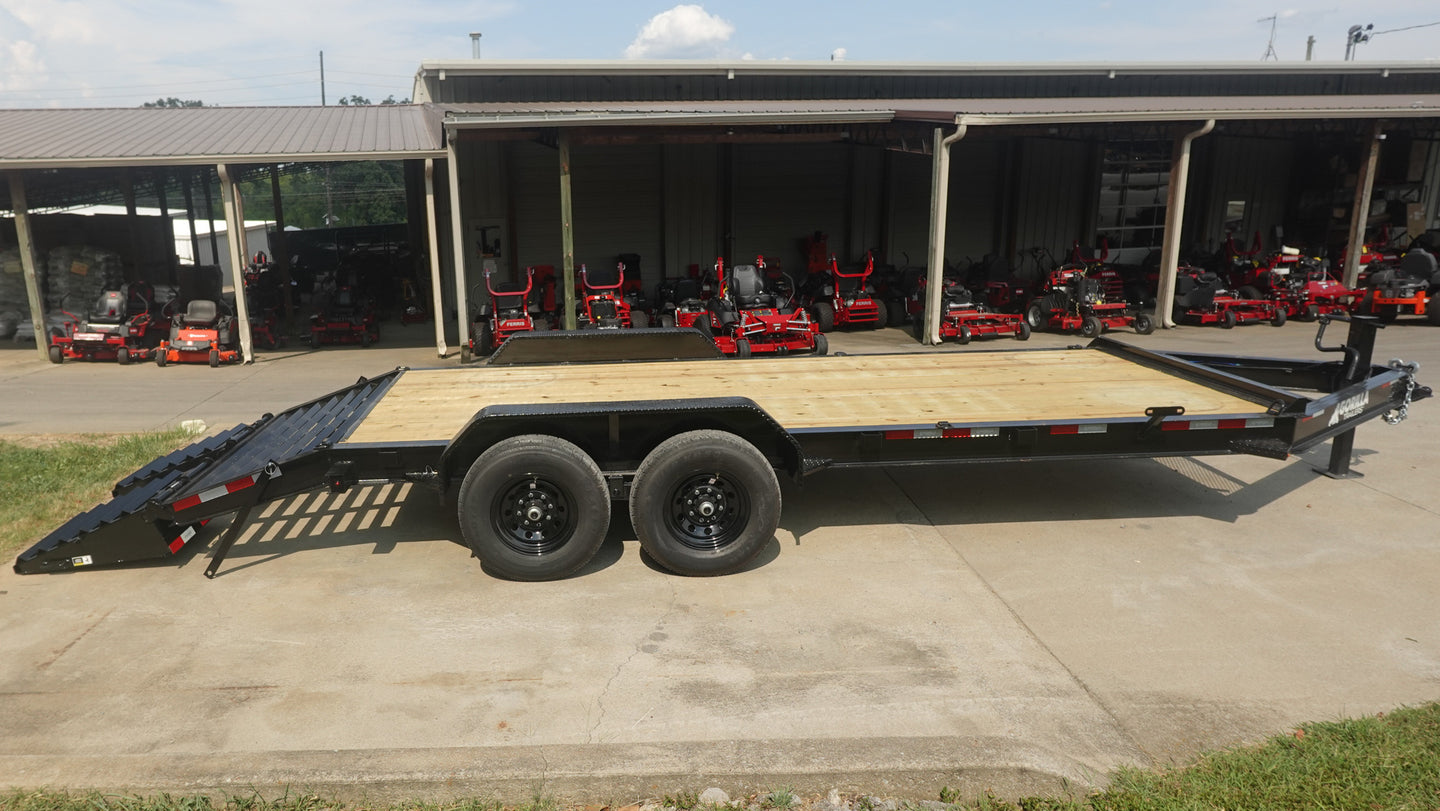 7x20 Equipment Trailer Dovetail (2) 7,000LB Axles with King Kong Ramps Right Side Ramps Down