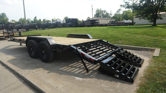7x20 Equipment Trailer Dovetail (2) 7,000LB Axles with King Kong Ramps Left Side Ramps Down