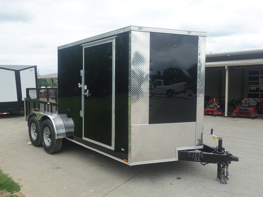7x16 Black Hybrid Enclosed Trailer (2) 7000LB Axles Storage 14 Ply Tires  Front Right