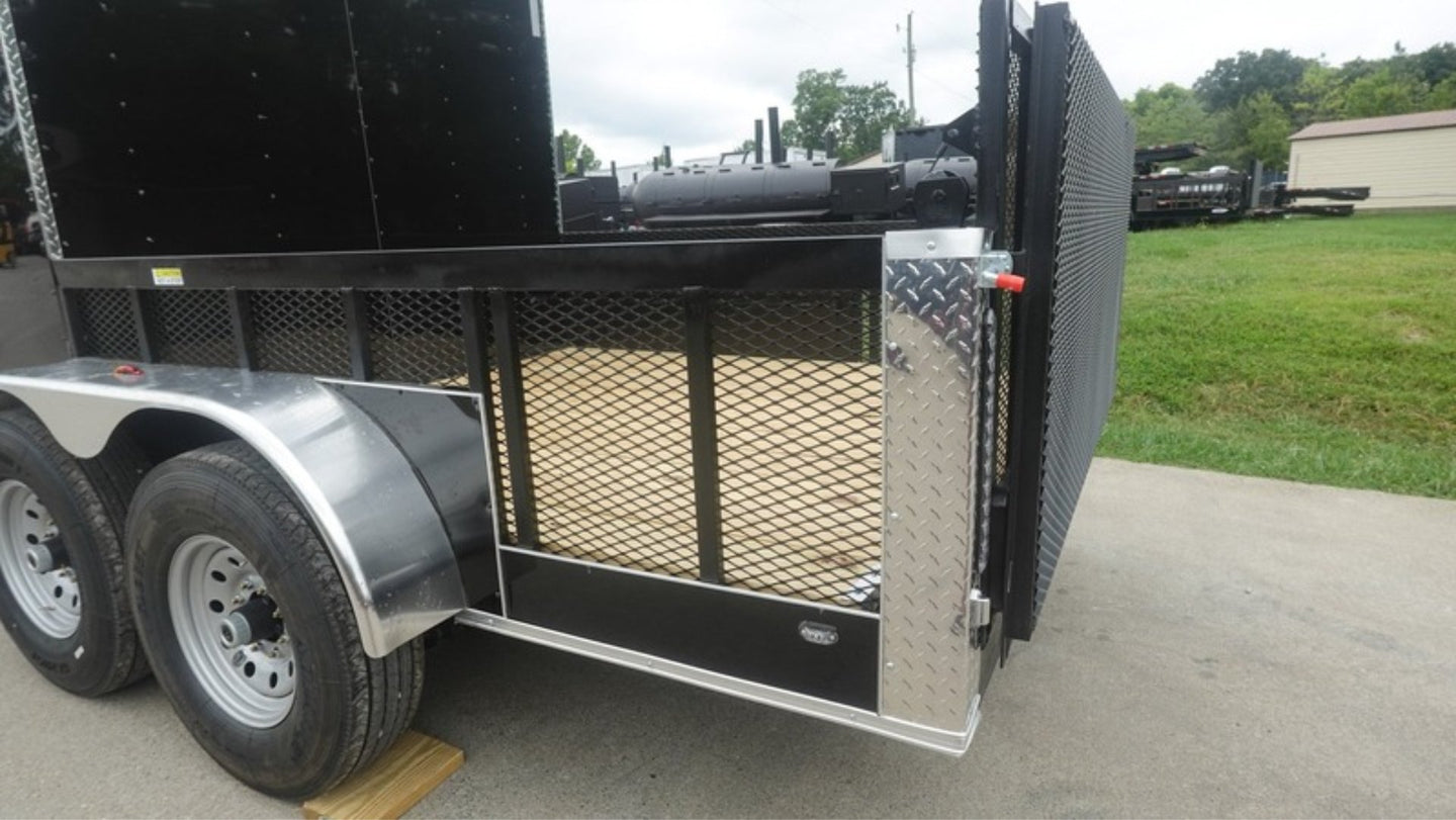 7x16 Black Hybrid Enclosed Trailer (2) 7000LB Axles Storage 14 Ply Tires Rear Left Bi-Fold Gate