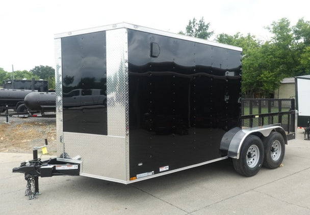 7x16 Black Hybrid Enclosed Trailer (2) 7000LB Axles Storage 14 Ply Tires  Front Left 