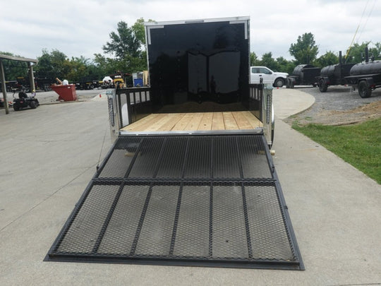 7x16 Black Hybrid Enclosed Trailer (2) 7000LB Axles Storage 14 Ply Tires  Rear Gate Down