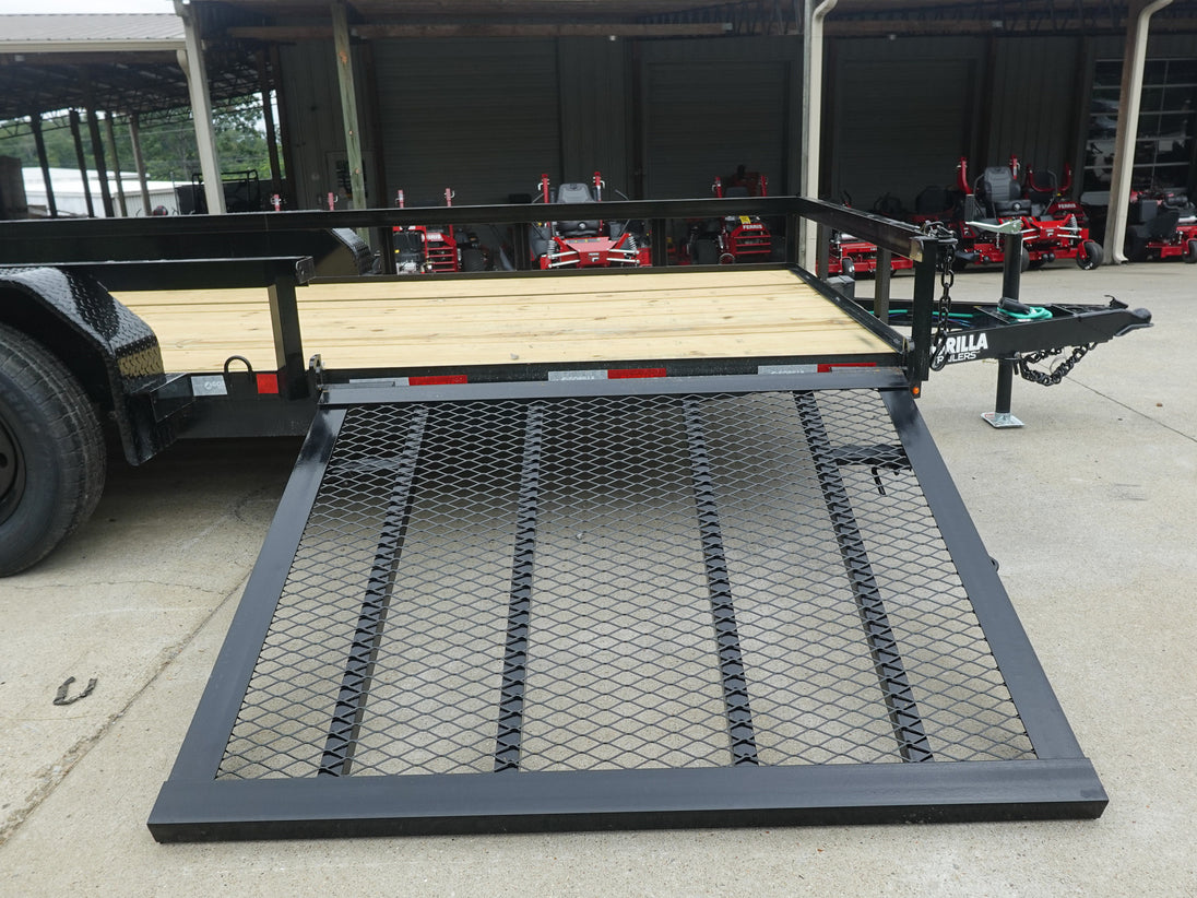 6.4x16 Dovetail Utility Trailer with Side Gate (2) 3,500LB Axles Side Gate Down