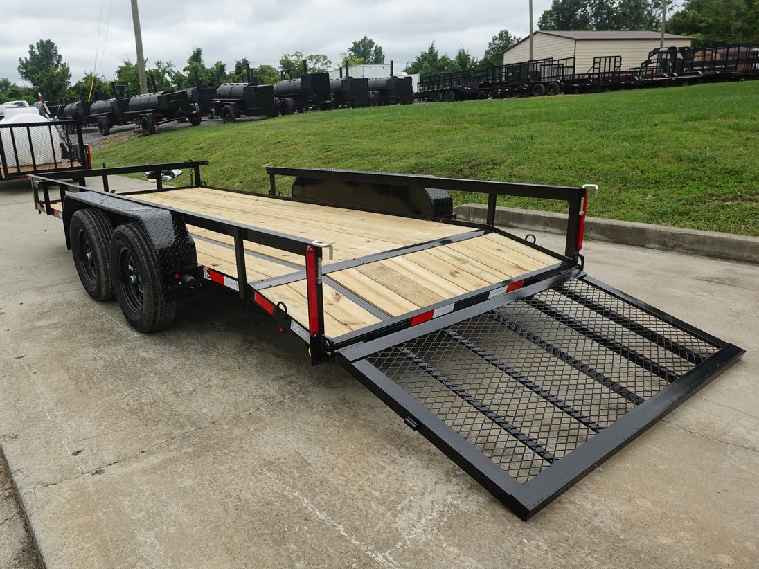 6.4x16 Dovetail Utility Trailer with Side Gate (2) 3,500LB Axles Rear Left Gate Down