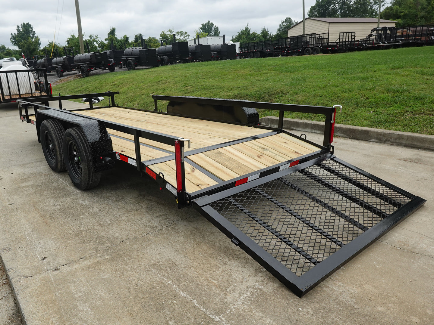 6.4x16 Dovetail Utility Trailer with Side Gate (2) 3,500LB Axles Rear Left Gate Down