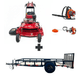 Encore 32" mower with 10.5HP Briggs engine, Husqvarna 150BT blower, and 122L trimmer. Includes heavy-duty 5x10 utility trailer with ramp gate for hauling.