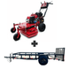 Encore 32" mower with 10.5HP Honda engine and floating deck for a smooth cut. Includes durable 5x10 utility trailer with ramp gate and 3,500 lb axle for easy hauling.
