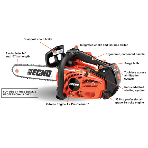 Echo CS - 355T Gas Powered Chainsaw 14" Professional Top Handle - 35.8cc Engine - SLE Equipment - 2