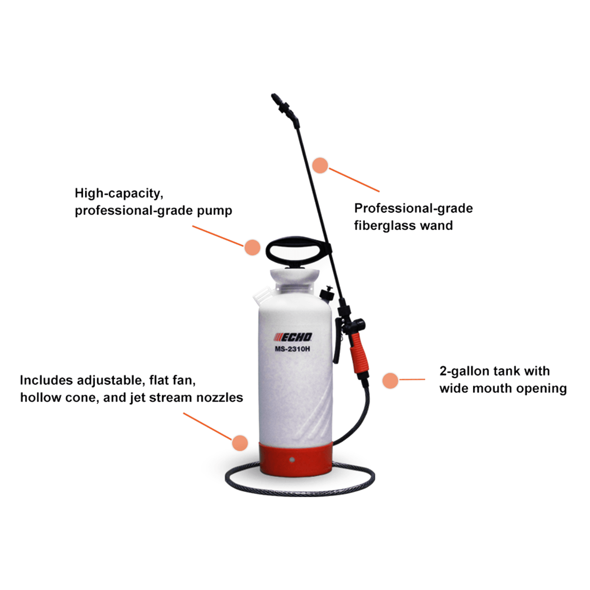 Echo MS-2310H Handheld Sprayer 2 Gallons 45 PSI, Specific View.