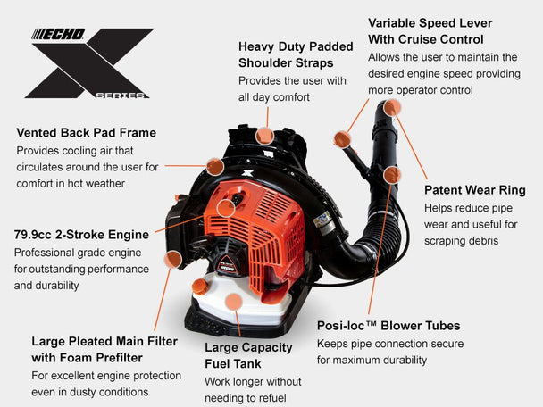 Echo PB-7910T 79.9cc Backpack Blower X Series Tube Mount , General View. 