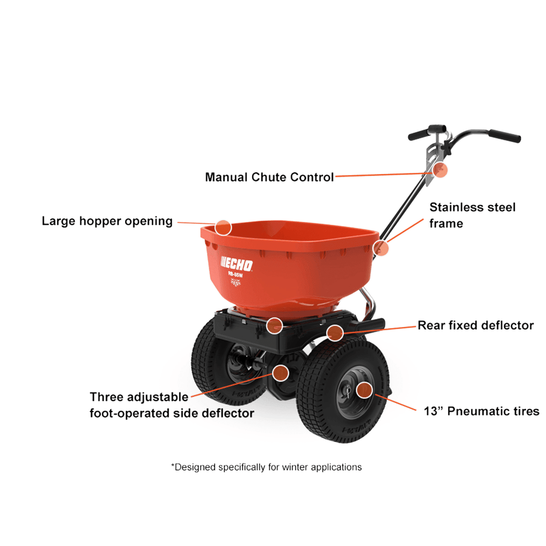 Echo RB-85W Winter Salt Spreader 85lb Hopper, General View