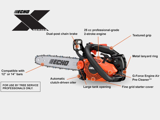 Echo X Series CS-2511T-12 Gas Chainsaw 25cc With 12" Bar, Description View. 