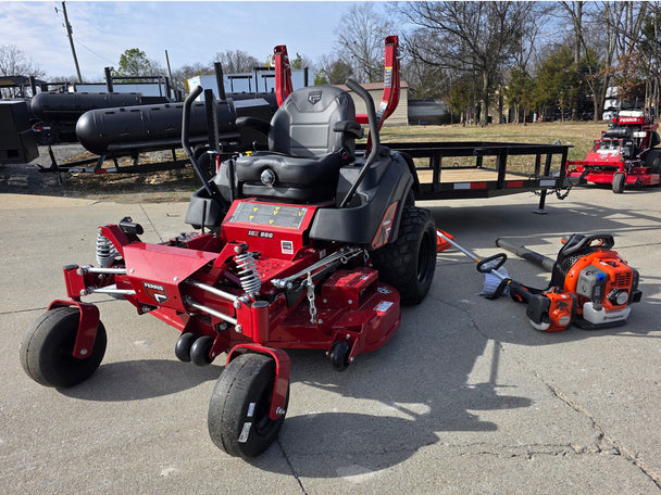 Ferris 52" ISX800 5902155 Zero Turn Mower Utility Trailer Handheld Bundle left angled view picture  