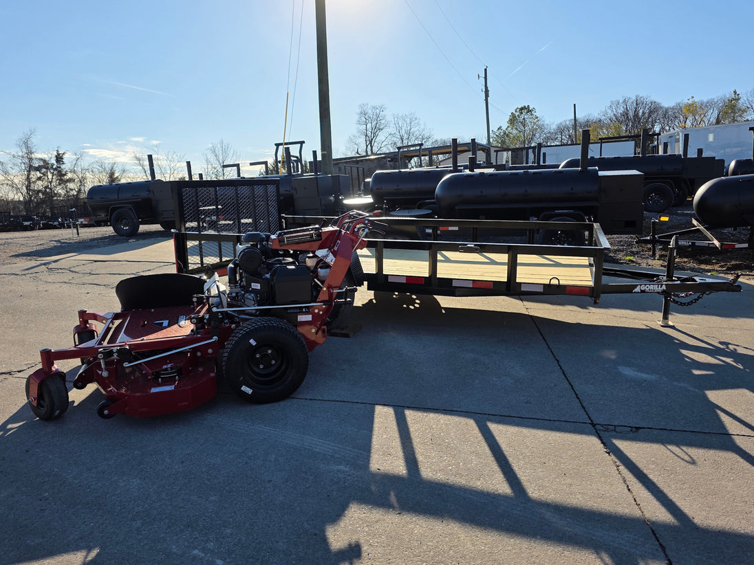 Ferris 5901891 FW45 52" Walk Behind Mower Util Trailer Bundle front angled view picture 