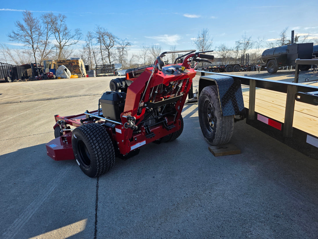 Ferris 5901891 FW45 52" Walk Behind Mower Util Trailer Bundle rear of mower view picture with ramp down 