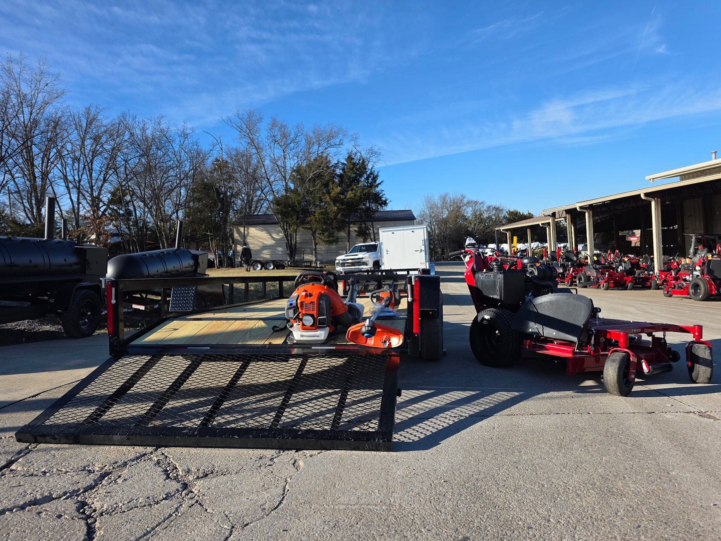 Ferris 5901891 FW45 52" Walk Behind Mower Util Trailer Handhelds Bundle rear straight view picture 