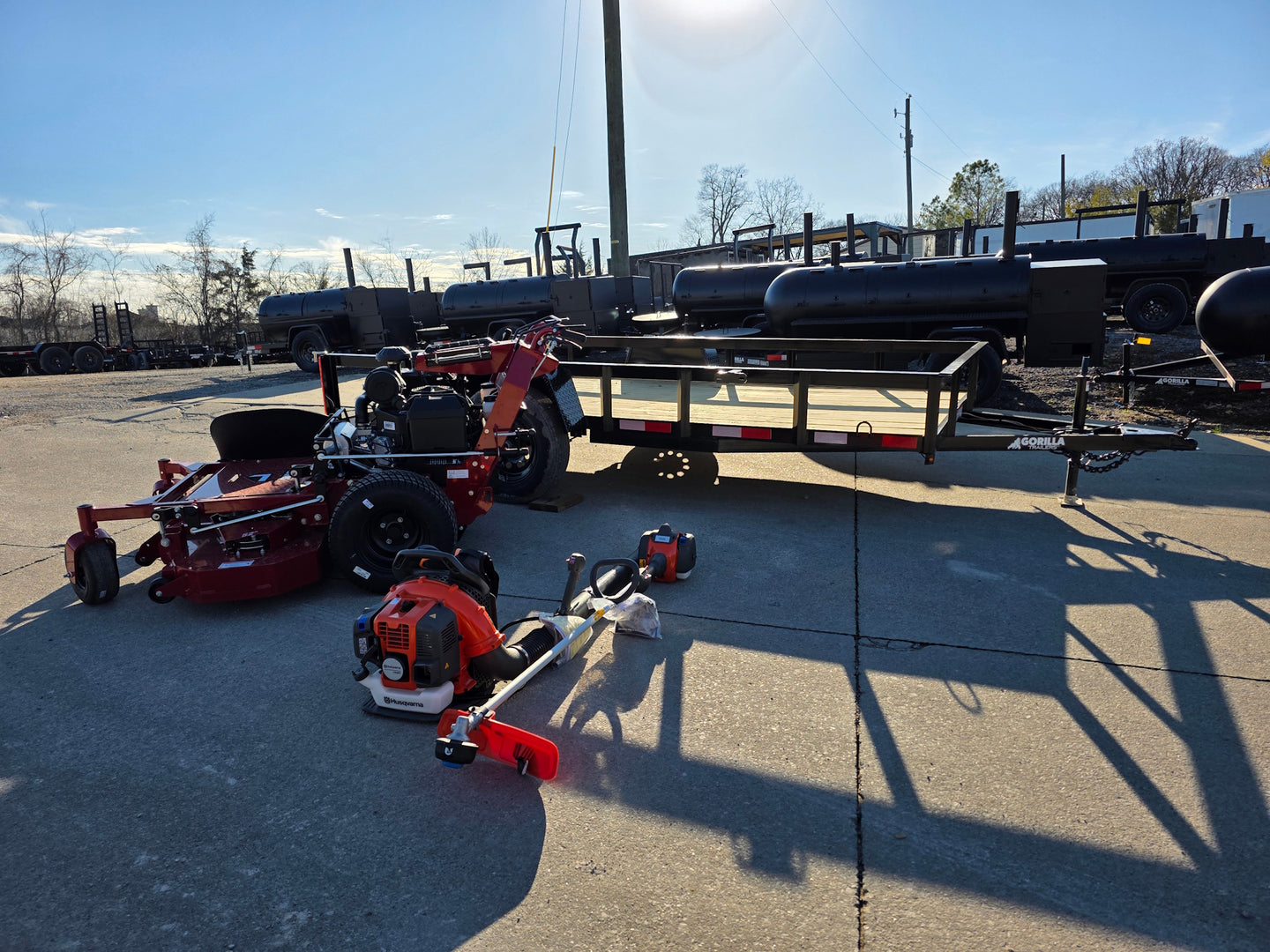 Ferris 5901891 FW45 52" Walk Behind Mower Util Trailer Handhelds Bundle right angled view picture 