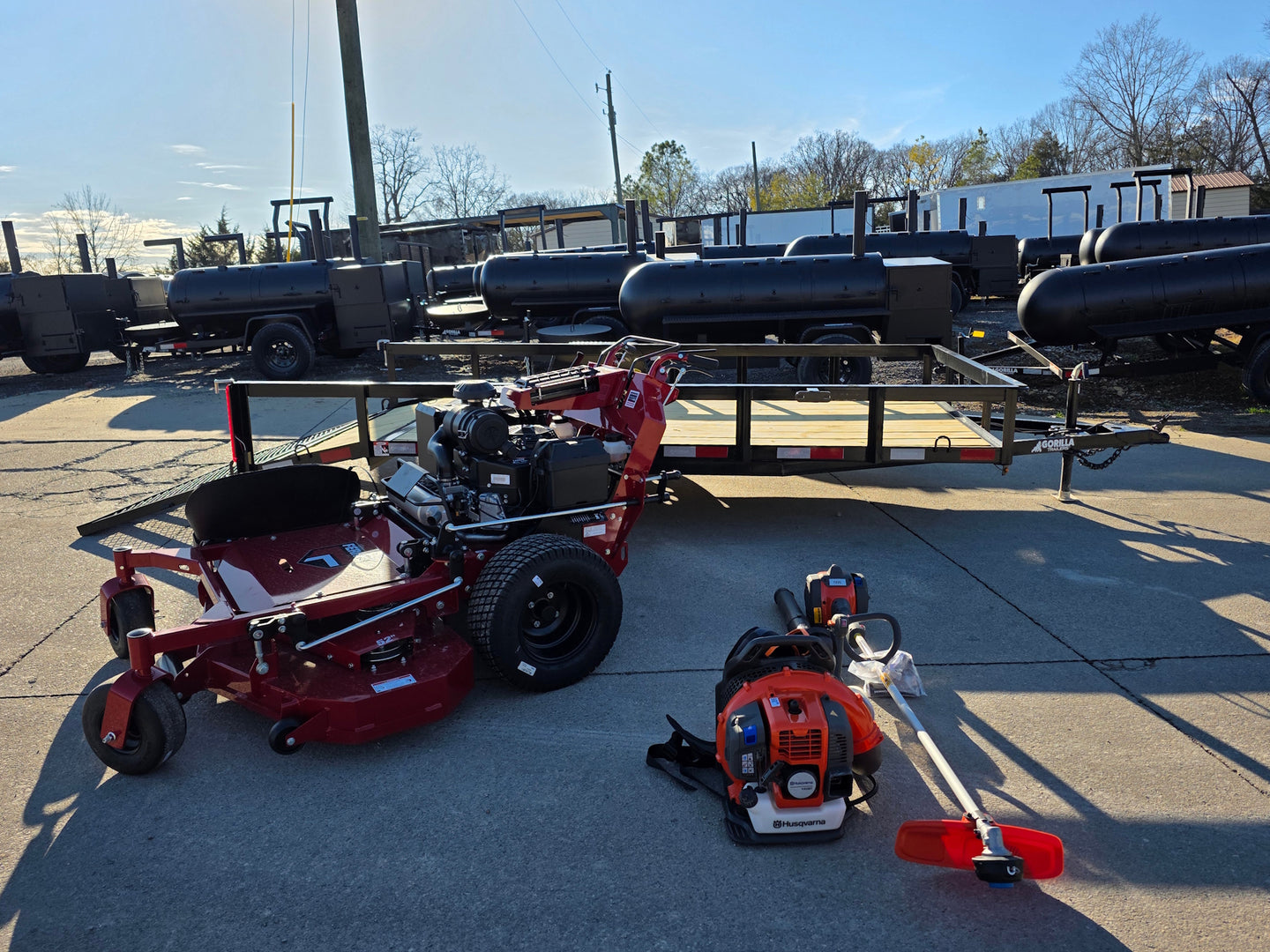 Ferris 5901891 FW45 52" Walk Behind Mower Util Trailer Handhelds Bundle top front view picture 